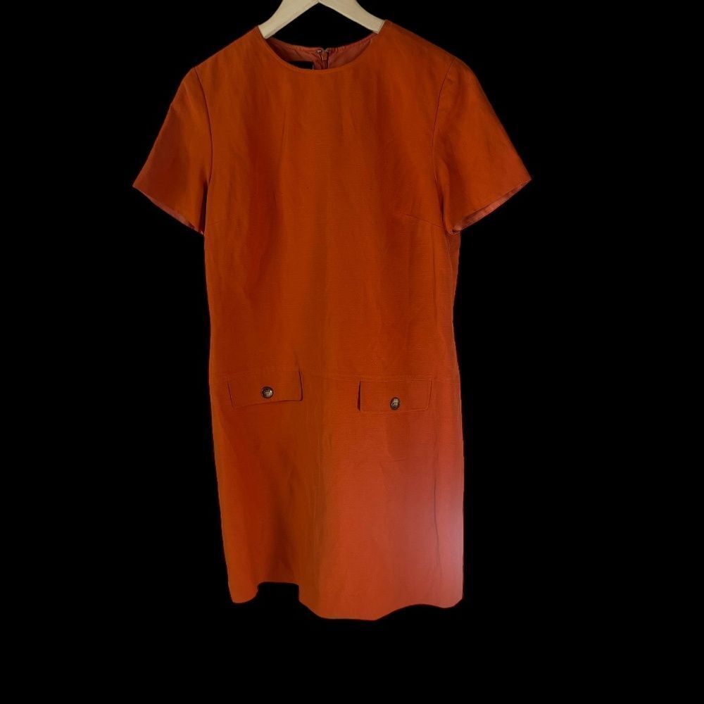 Safe Silk By Adrianna Papell Linen/Silk Blend Orange Shift Dress Sz 10